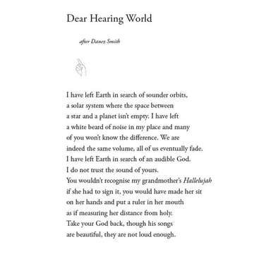 POEM OF THE DAY: DEAR HEARING WORLD